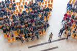 Top view of meeting room blur background, business Meeting Conference