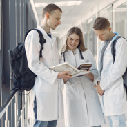 Medical students are in the hallway and talking
