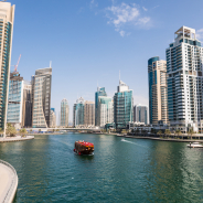 Dubai, UAE — October, 2018. Modetn city of the luxury center of Dubai, United Arab Emirates